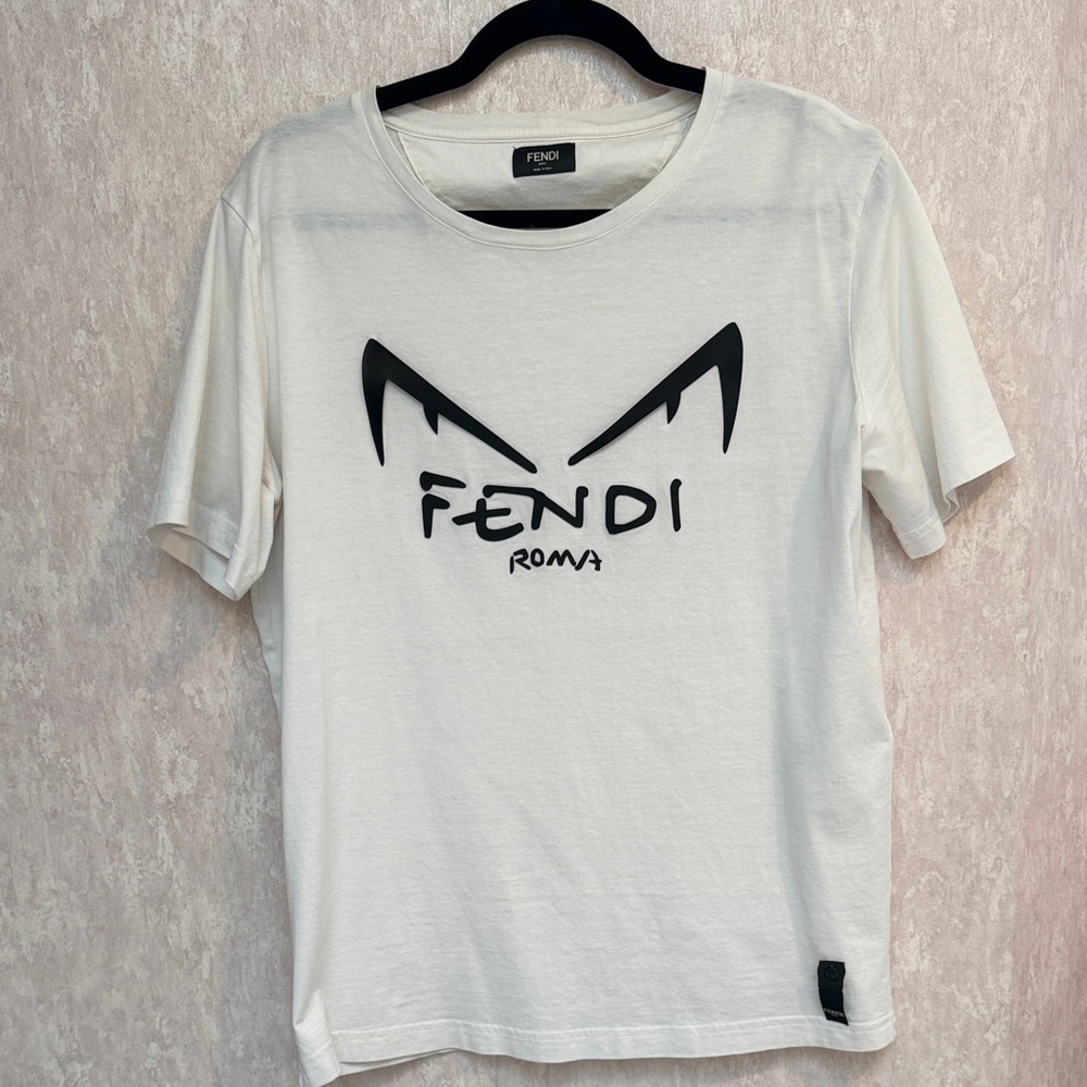 Fendi Men's Cream Tee with Bold Graphic